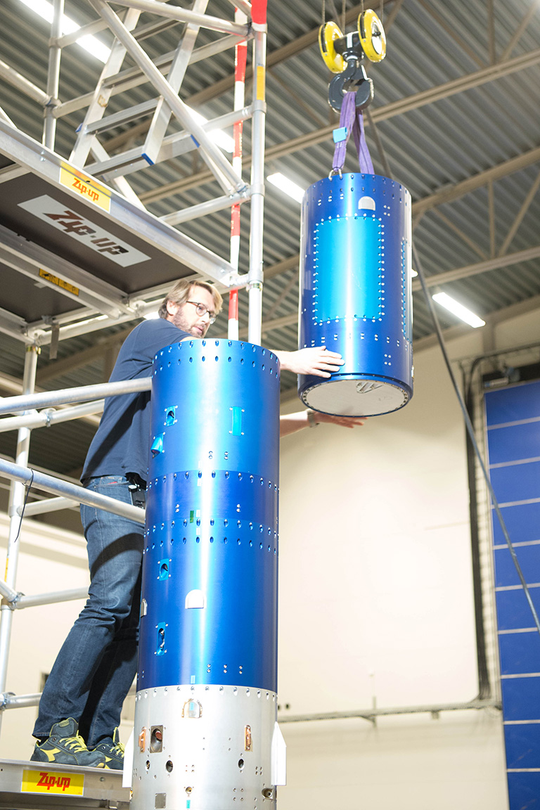 Engineer preparing a rocket.