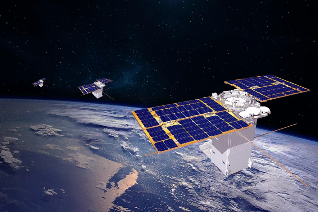 Satellites in space, above the Earth