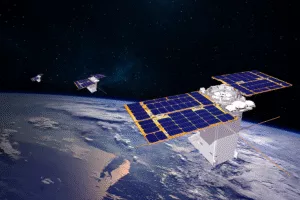 Satellites in space, above the Earth