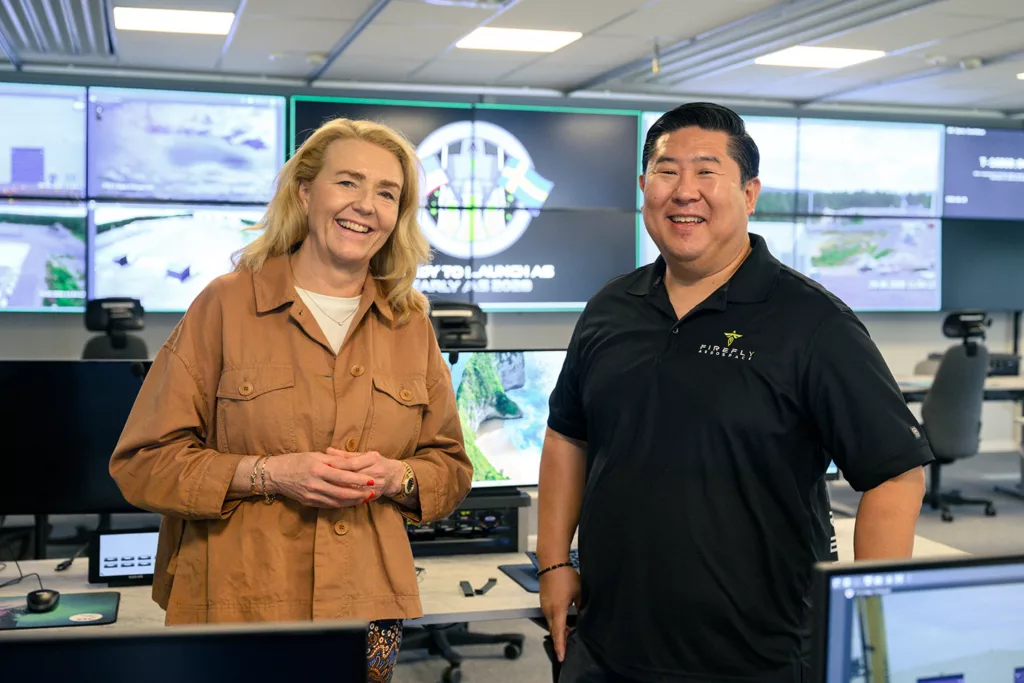 Charlotta Sund and Jason Kim in the Launch Control Center at Esrange Space Center