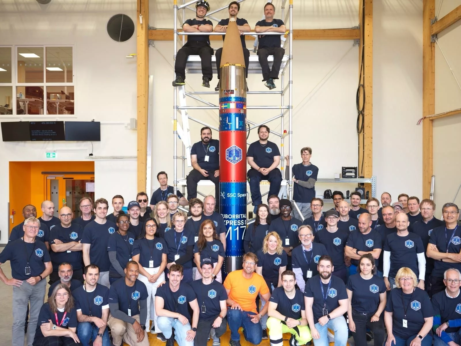 SSC Space staff and customer scientists group photo with the SubOrbital Express-5 sounding rocket.
