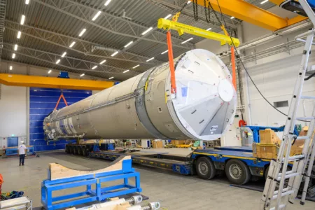 The Themis rocket in a preparation hall