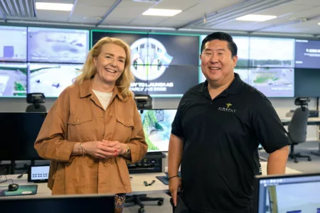Charlotta Sund and Jason Kim in the Launch Control Center at Esrange Space Center Charlotta Sund and Jason Kim in the Launch Control Center at Esrange Space Center